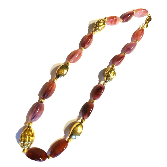 Vintage Napier Single Strand Necklace Pink Mauve Stones & Goldtone Beaded Choker - Picture 1 of 6